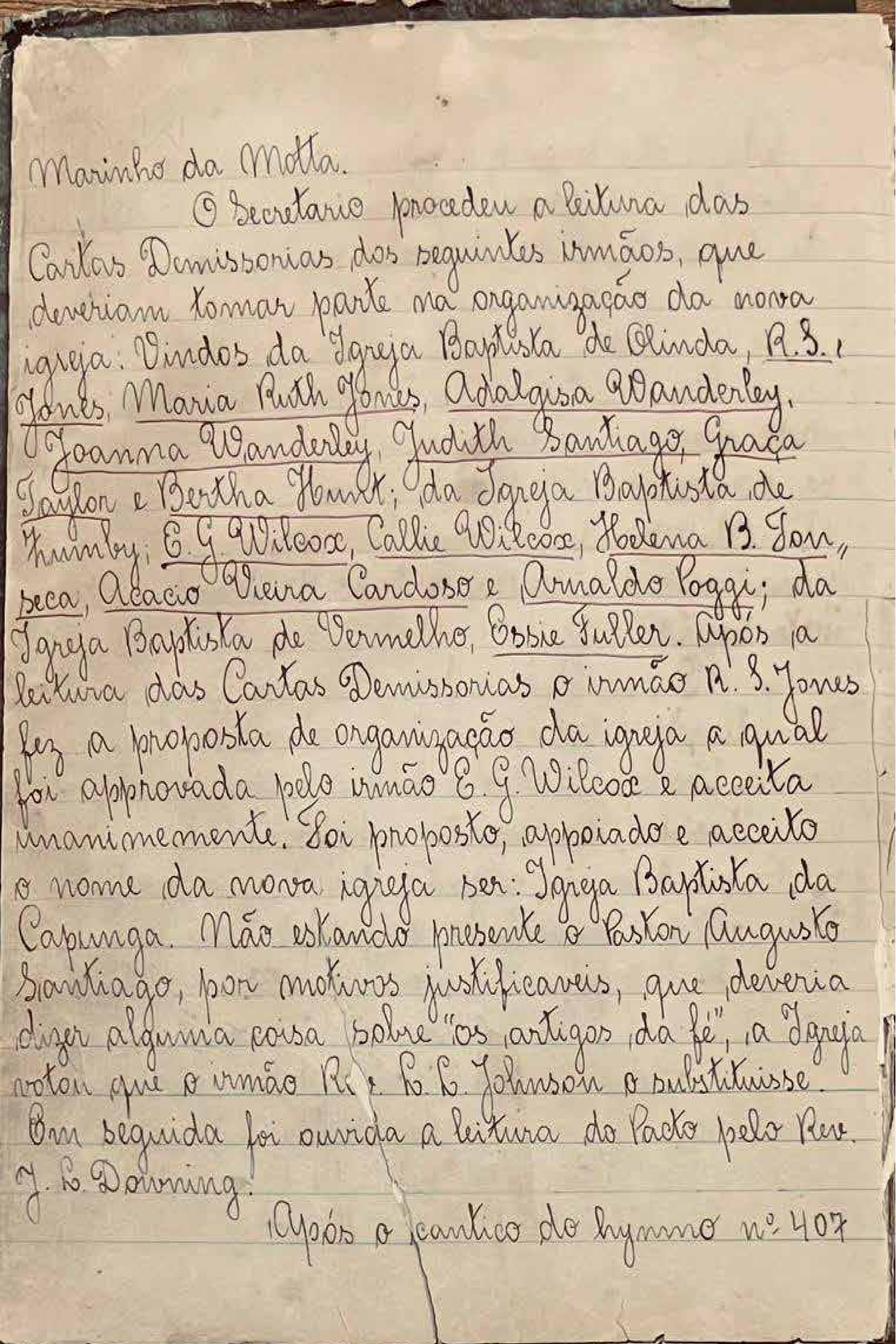 Igreja Batista da Capunga - Ata de Organização - 1923