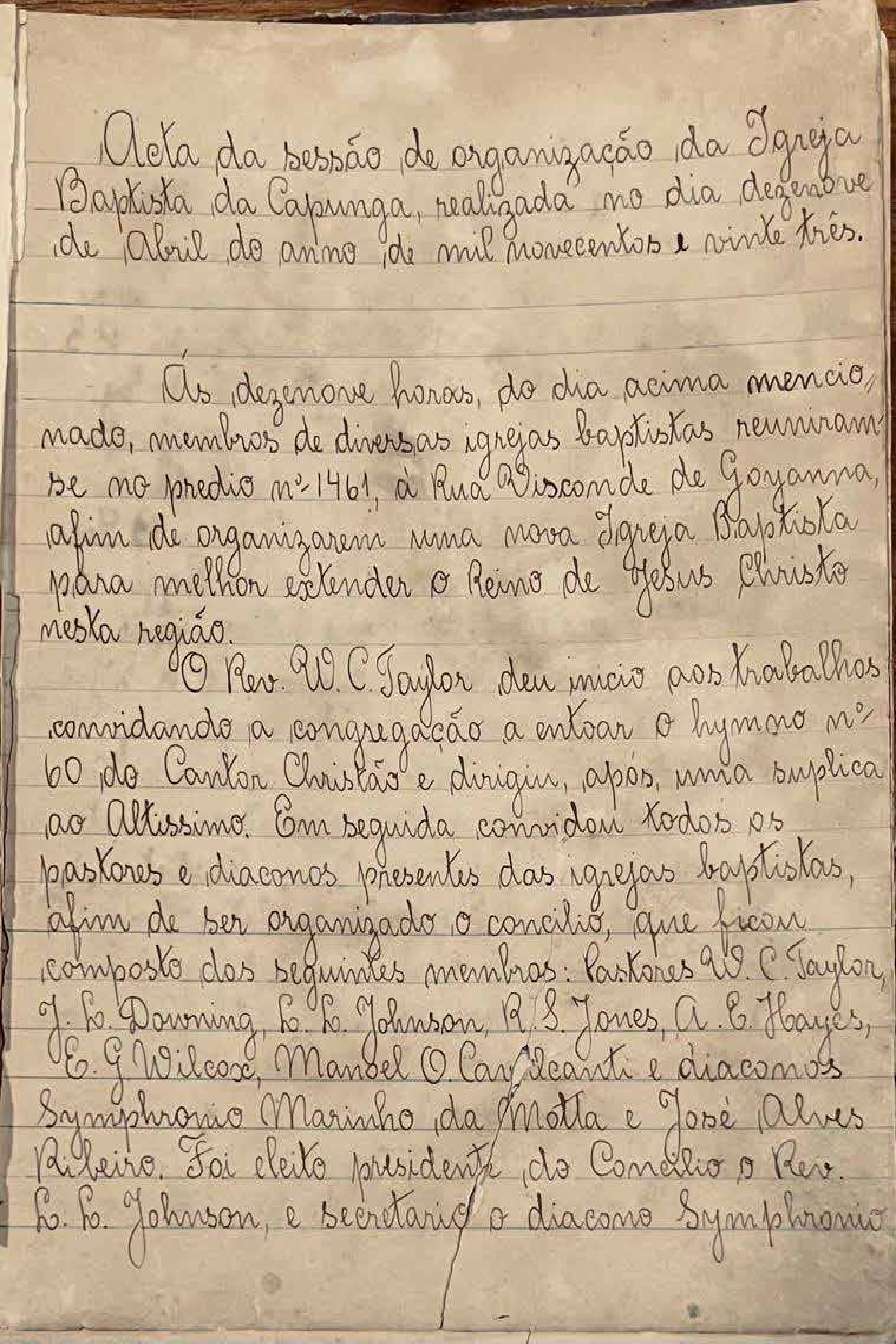Igreja Batista da Capunga - Ata de Organização - 1923